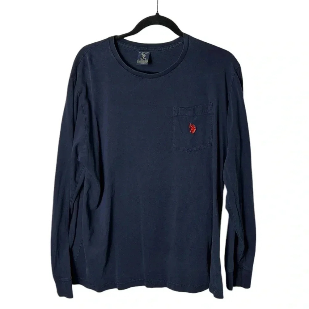 Y2K U.S. POLO ASSN.cotton shirt,men XL. Blue,Long sleeve t-shirt, pocket,logo,
